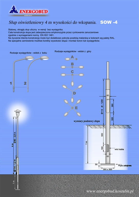 słup oświetleniowy 4 m wysokości do wkopania